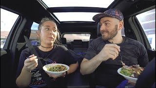 our car eating show (vegan poke)