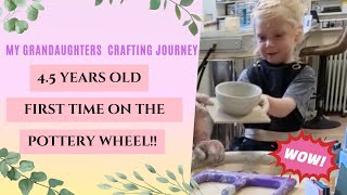 Shocked!!! 4.5 years old and first attempt on the potters wheel.  Christmas 2024