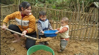 processing sticky rice cakes to sell at the market. taking care of farm animals, gardening