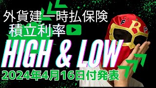 外貨建一時払保険　積立利率High＆Low 2024年4月16日付　前回と比べてどうなった？