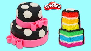 How to Make a Beautiful Play Doh Rainbow Cake with Disney Minnie Mouse Decorations!