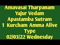 Amavasai Tarpanam Yajur Vedam Apastamba Sutram 1 Kurhcam Amma Alive Type 02 03 22 Wed