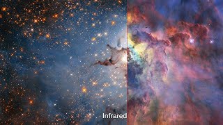 Lagoon Nebula in visible and infrared light