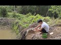 Cuong goes to the forest to fish by the small lake