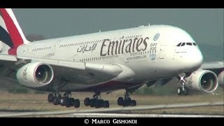 Extreme close-up - AIRBUS A380 - landing, taxi, take-off @ ROME