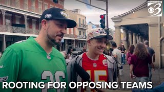 FAMILY DIVIDED: Father and Son root for opposing teams at The Big Game