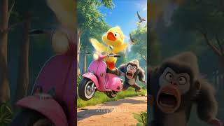 This cute duckling is panicking as it is being chased by a baboon #cartoon #duck #cute