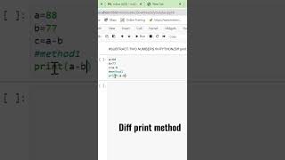 2-SUBTRACT TWO NUMBERS IN PYTHON (Diff print methods)