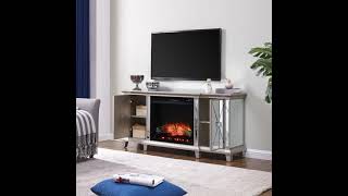 Southern Enterprises Silver Mirrored Touch Screen Electric Fireplace Media Console - The Classy Home