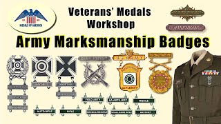 U.S. Army Marksmanship Badges and Current 19 Qualifications Bars on New Army Green Service Uniform.