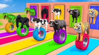 Cow Mammoth Elephant Tiger Gorilla Guess The Right Door ESCAPE ROOM CHALLENGE Animals Tire Game