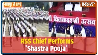 RSS Chief Bhagwat Performs 'Shastra Pooja' During Vijayadashami Festivities