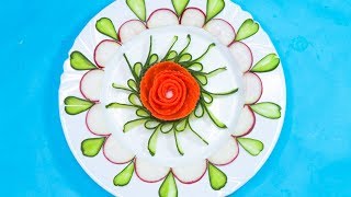 Beautiful Carrot Flower & Cucumber with Radish Carving Garnish –How To Make Carrot Flower *Tutorial*