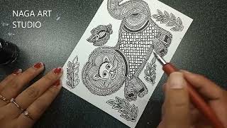 Madhubani Painting of Lion | madhubani painting | madhubani art | easy madhubani | free hand drawing