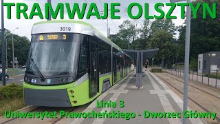 Tramwaje Olsztyn Linia 3 Uniwersytet - Dworzec Główny/Cabview. Tram line 3 in Olsztyn (Poland). 4K