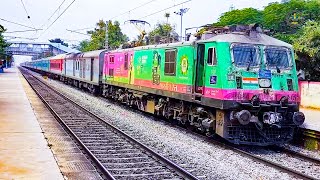 Agartala–SMVT Humsafar Exp powered by a special loco is thundering through at a breathtaking speed