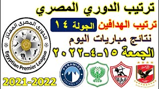 ترتيب الدوري المصري اليوم وترتيب الهدافين ونتائج مباريات اليوم الجمعة 15-4-2022 الجولة 14