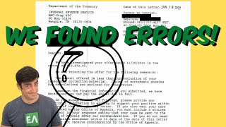 Errors found on IRS Offer in Compromise Rejection Letter 433-A OIC 656
