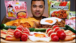 BULDAK CARBONARA | CHAPAGETTI | HOTDOG | SPAM | FRIED EGG | KOREAN MUKBANG ASMR | ALFIE EATS