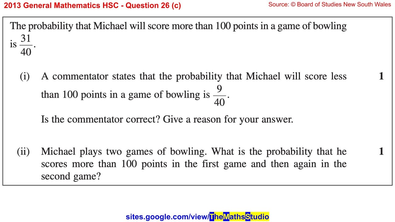 [0943] *General Mathematics HSC (2013, Q26c, Multi-stage Probability ...