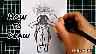 how to draw sad mad anxiety depression girl emotion