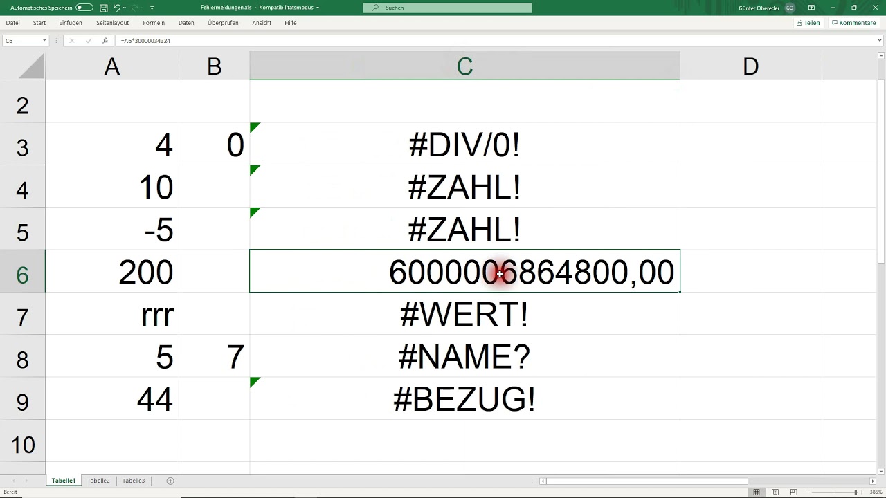 Excel Fehlermeldungen - YouTube