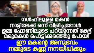 ഗൾഫിലുള്ള മകൻ നാട്ടിലേക്ക് വിളിച്ചപ്പോൾ ഉമ്മ ഫോണിലൂടെ പറയുന്നത് കേട്ട് മരുമകൾ പൊട്ടിക്കരഞ്ഞു പോയി.