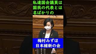 ＃梅村みずほ　＃維新　#国会議員の浮世離れした金銭感覚　＃身を切る改革　20220615　参議院　本会議　　#Shorts