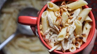 Lebanese yogurt pasta with chicken and Pine nuts - طريقة عمل معكرونة باللبن