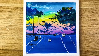 Sunset City Landscape | How To Paint Sunset Cityscape | Acrylic Painting For Beginners