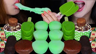 ASMR SOFT MELON MOCHI ICE CREAM, MINI GREEN TEA ICE CREAM BARS, MARSHMALLOW CHOCOLATE PIES 먹방