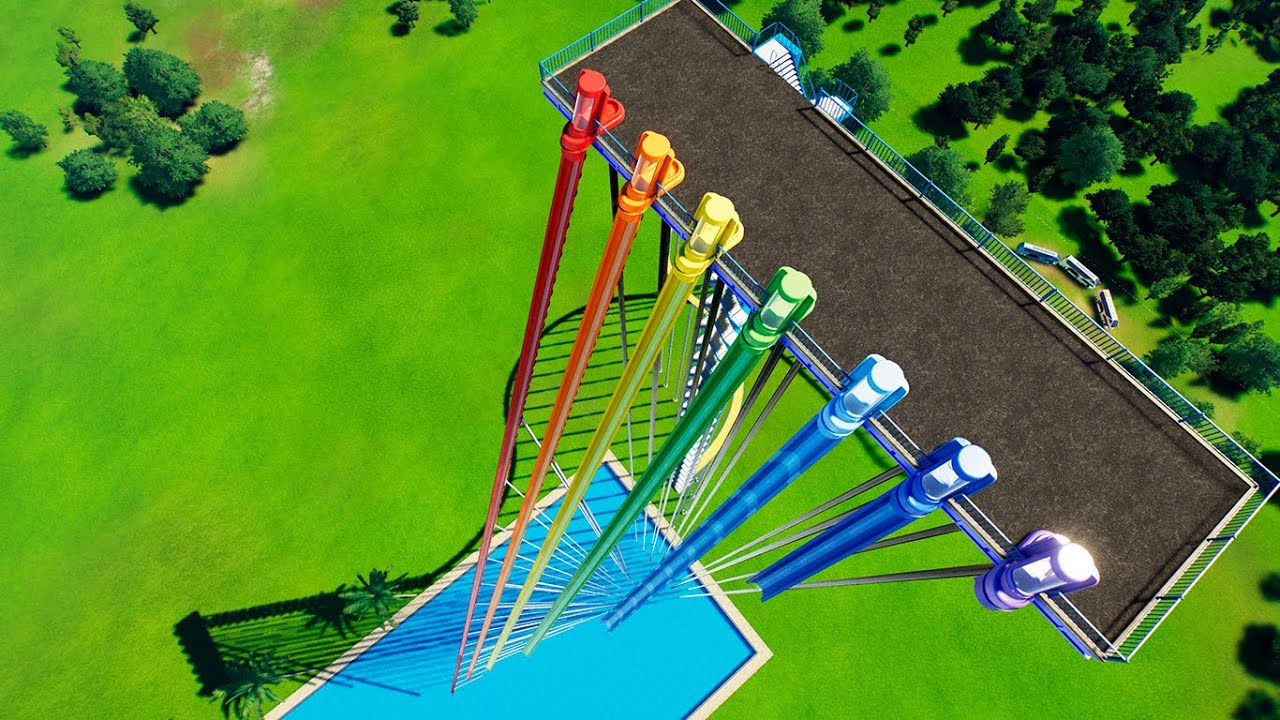 Shortest Vs Longest Trap Door Water Slides Planet Coaster 2 Youtube