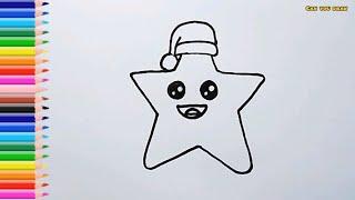 Cute Christmas Star Drawing | How to draw Cute Christmas Star beginners for step by step | Colouring