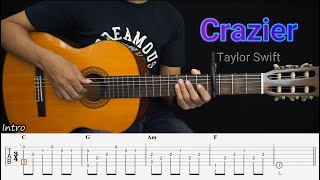 Crazier - Taylor Swift - Fingerstyle Guitar Tutorial TAB + Chords + Lyrics