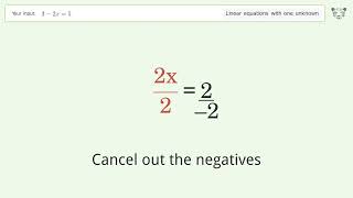 Linear equation with one unknown: Solve 3-2x=5 step-by-step solution