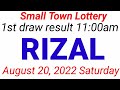 STL - RIZAL August 20, 2022 1ST DRAW RESULT