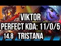 VIKTOR vs TRISTANA (MID) | 11/0/5, 6 solo kills, Legendary, 600+ games | EUW Master | 14.8