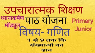 उपचारात्मक शिक्षण के लिए। पाठ योजना। विषय-गणित।ध्यानाकर्षण मॉड्यूल 1 से 9 तक कि संख्याओं का ज्ञान