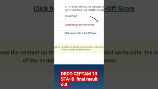 #drdo ceptam 10 final result out sta-B cut high tier 2 result