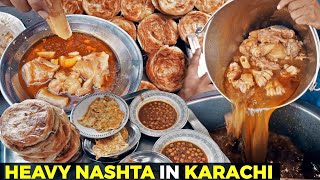 Sunday Nashta | Paya, Murgh Chanay, Lacha Paratha, Lahori Breakfast in Karachi, Street Food Pakistan