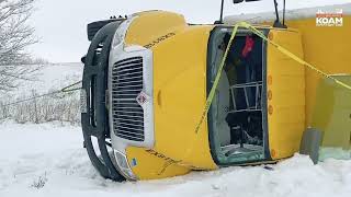 Box truck loses control I-44 icy conditions, overturns into a field near Jenkins Creek