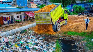 Wonderful Project! Filling Land Delete Garbage by Bulldozer D31P \u0026 5Ton Truck Push Soil Into Water