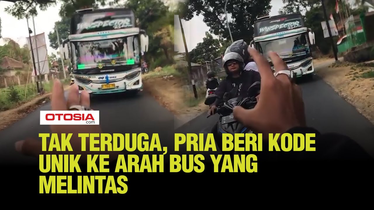 Momen Seorang Di Boncengan Motor Beri Kode Unik Ke Arah Bus Yang ...