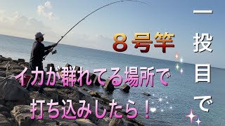 【沖縄】イカの群れてる場所で打ち込み釣りしたら、、、大物が食ってきた(後編)