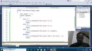 Switch statement using Char as a data type console application C#