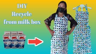 DIY Recycle weave milk carton box /วิธีสานผ้ากันเปื้อนจากกล่องนมbyครูหญิง