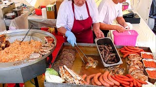 Slavic Street Food. Huge Load of Mixed Meat on Grill and Stuffed