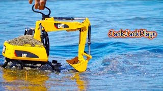 Beach Outdoor Play for Kids! Excavator, Backhoe, and Loader Digger Toys  | JackJackPlays