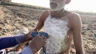 150 Year Old Man Complete Chest Shave Using Straight Razor[But Barber Old]