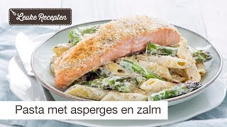 Pasta met asperges en zalm